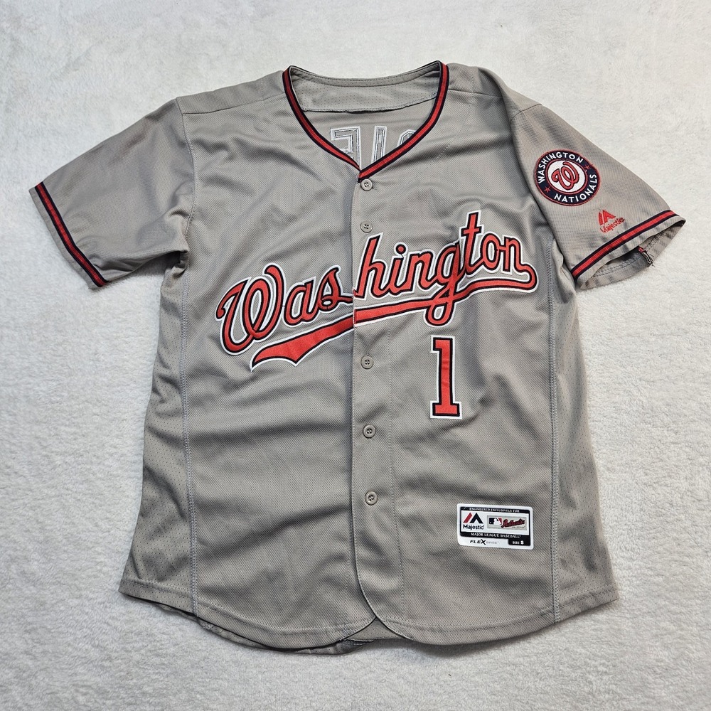 Washington Nationals Wilmer Difo No. 1 Stitched Button-up Majestic Jersey Gray
